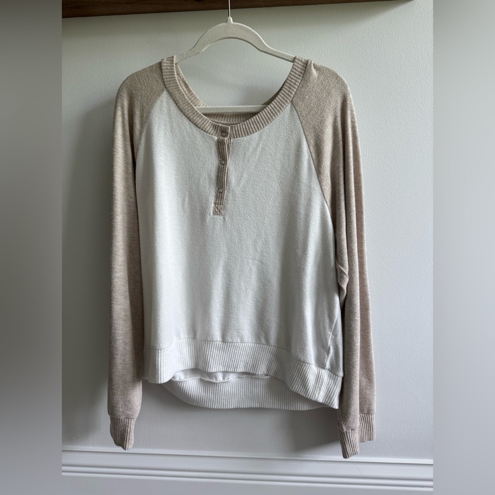 Red Haute White and Cream Raglan Long Sleeve Hoodie